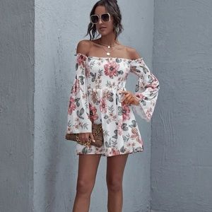 Off Shoulder Bell Sleeve Flower Dress
